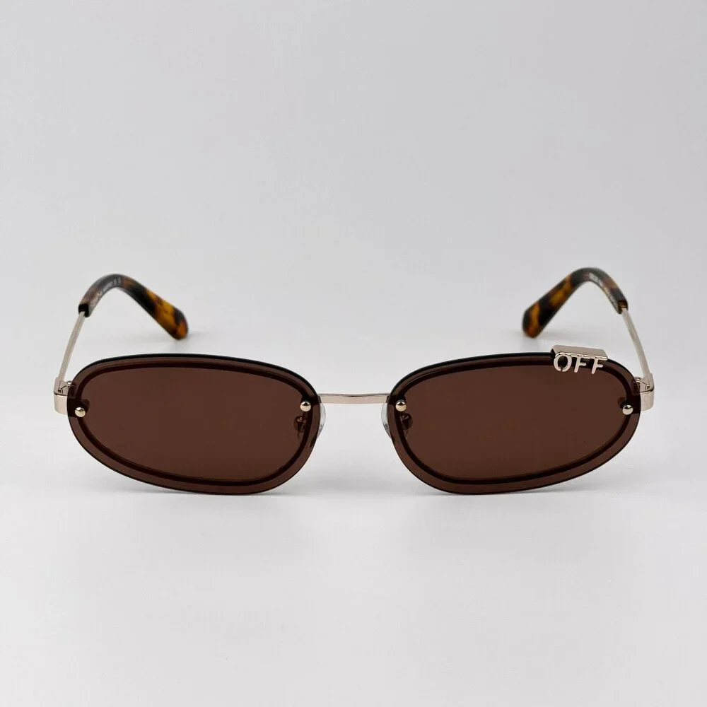 Off-White MIAMI Men Sunglasses Gold Oval Frame Brown Lenses | Model OERI13M 7664